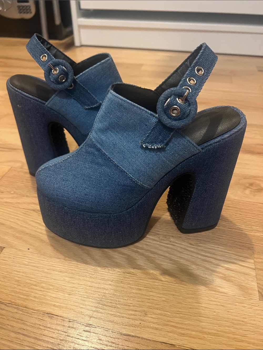 Denim Platform Slingback Heels - Blue Women's Shoes
